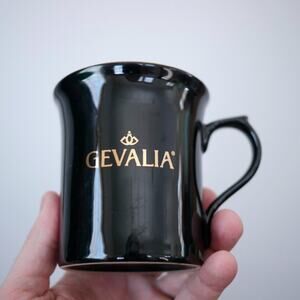 Vintage GEVALIA Logo Gourmet Glossy Black Gold Porcelain Coffee Tea Mug